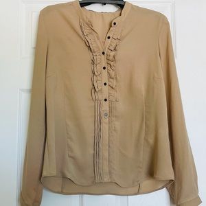 Zara Ruffled Embroidered Button -down Top